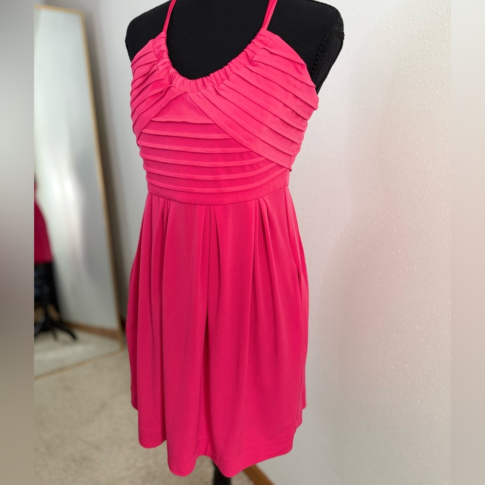 BCBGeneration Hot Pink Pleated Halter Dress Small Strappy Back